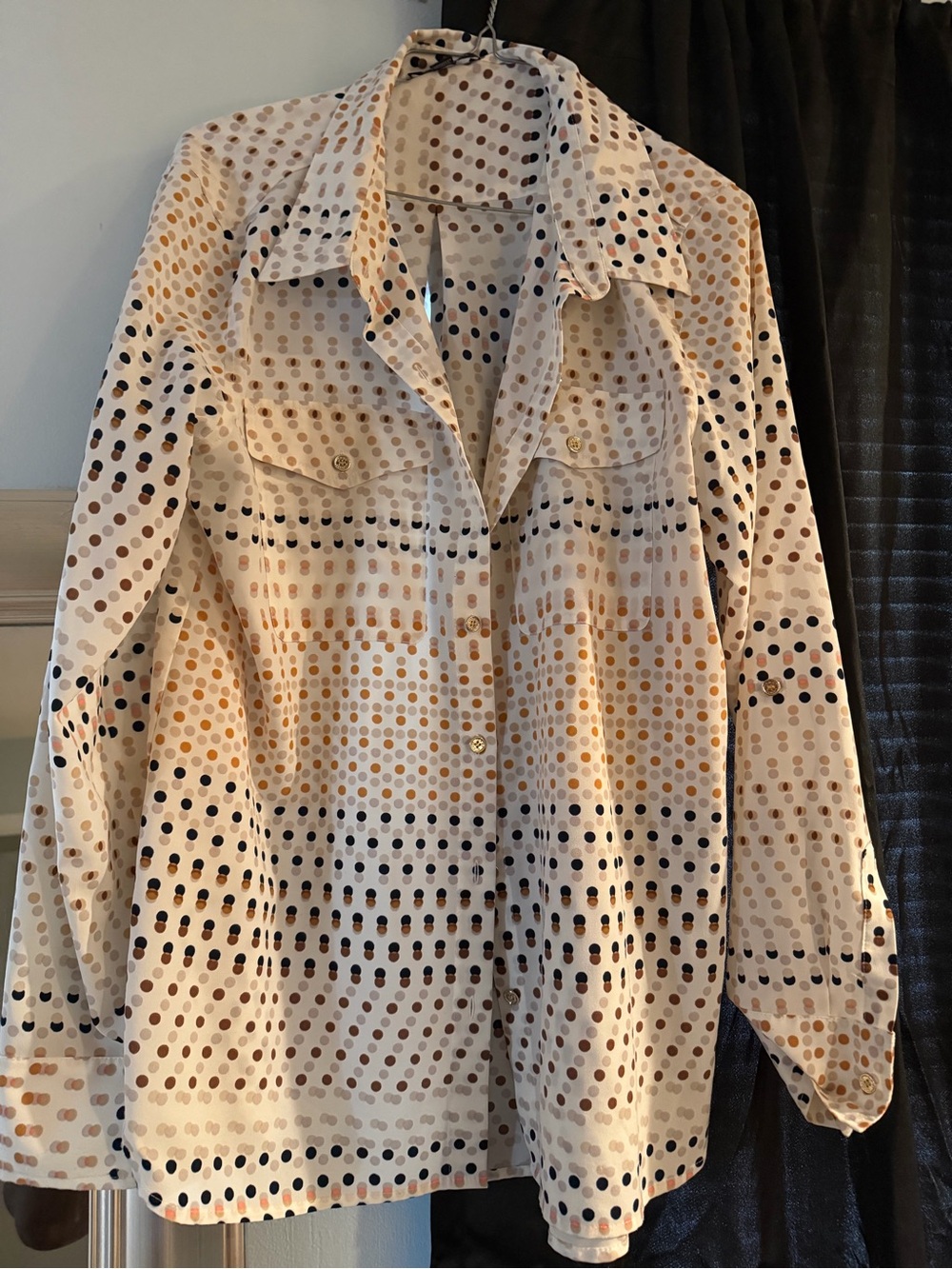 Tommy Hilfiger Cream Button-Down Shirt with Brown and Black Dot Print